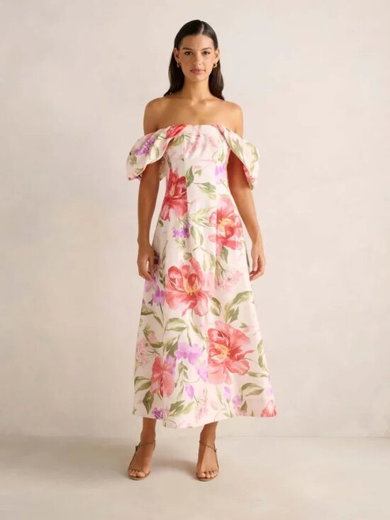 Ever New Dresses & Skirts - EVERNEW Janie Floral Off Shoulder Puff Sleeve Midi Dress - Size 4